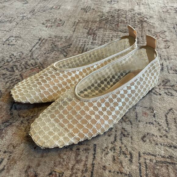 J. Crew Quinn Embellished Ballet Flats in Mesh Cream SZ 7.5 Sheer Square Toe EUC - Picture 5 of 12